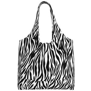 YIFEIWSHH Zebra Print Extra Grote Capaciteit Schouder Canvas Tas Voor Winkelen Reizen Dagelijks Gebruik, Zwart, Eén maat