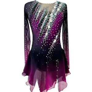 Purper,11/13,PONNYC Schaatsjurk Voor Meisjes Kunstschaatsen Kleding Met Lange Mouwen Verloop Ritmische Gymnastische Trikots Voor Professionele Shiny Crystal Winter Sport Kleding