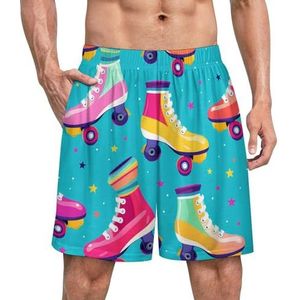 Kleurrijke Rolschaatsen Grappige Pyjama Shorts Voor Mannen Pyjama Bottoms Mannen Nachtkleding Met Zakken Zacht