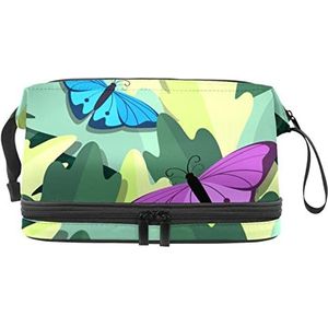 Grote capaciteit reizen cosmetische tas,Vlinder Groen,Make-up tas,Waterdichte make-up tas Organizer, Meerkleurig, 27x15x14 cm/10.6x5.9x5.5 in