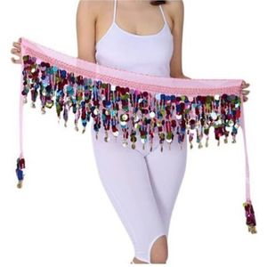RPXHZLKTM Munt Riem Buik Kleurrijke Glitter Munten Driehoek Wrap Riem Sparkle Rok Voor Vrouwen Accessoire Met Kwastje Pailletten Kostuum, roze, one size