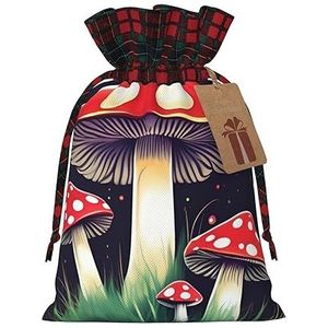Magic Mushrooms Chic Trekkoord Kerst Gift Tassen, Patchwork Jute Trekkoord Tassen, Herbruikbaar.