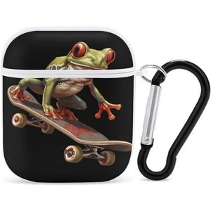 Skateboard Kikker Leuke Case Voor AirPods 2&1 Schokbestendige Beschermende Hoofdtelefoon Gevallen Cover Met Sleutelhanger Voor Mannen Vrouwen