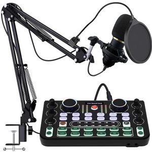 RUBEHOOW Mixerkit met live geluidskaart, DJ-controller en BM800 microfoon voor live optredens, opnames, pc- en karaoke-feestjes en speelstemmen