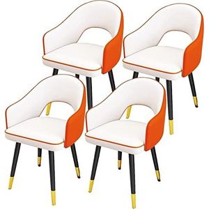 GEIRONV Eetkamerstoelen set van 4, moderne hoge rugleuning gewatteerde zachte zitting woonkamer fauteuils waterdicht lederen keukenstoelen koolstofstalen poten Eetstoelen (Color : White+orange, Size
