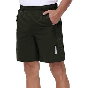 Rvinroo Sportshorts voor heren, 8 inch met ritsvak, sneldrogend technisch weefsel voor hardlopen, sportschool, casual en basketbal, ademende trainingsshorts, Leger Groen, XL