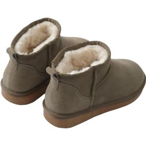 akistars Mini-laarzen voor vrouwen, klassieke mini-laarzen met bont gevoerd, warme met bont gevoerde winterlaarzen met anti-slip coating, Kaki, 35 EU