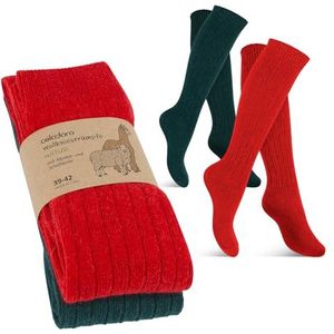 Celodoro Wollen sokken en kniekousen voor dames en heren, met alpacawol in verpakking van 2 stuks, rood-groene knie, 35-38 EU