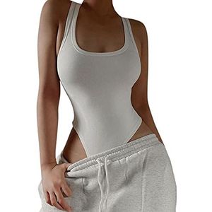 TTPSRY Mouwloze bodysuit voor dames, sexy tanktops voor dames, stretch turnpakje, hemden, uitgaan, hemdje, bodysuit, Wit, S