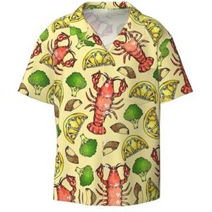 ZEEHXQ Abstracte olifant patroon print heren casual button down shirts korte mouw kreukvrij zomer jurk shirt met zak, Kreeft en citroen, L