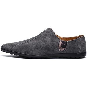 Loafers for heren, schoenen met retro-print, leren loafers, lichtgewicht, flexibel, antislip, wandelen, bruiloftsslip-on (Color : Grey, Size : 43 EU)
