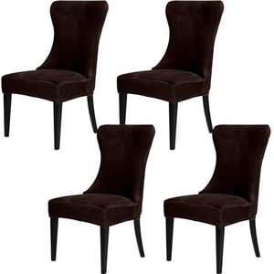 Fluwelen Banketstoelhoezen Met Vleugelrugleuning, Sets Van 2/4/6 Hoezen Zonder Armleuningen(Dark Brown,4Pcs)