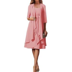 BRIGOW Kant Applique Moeder van de Bruid Jurk voor Bruiloft Prom Jurken Chiffon Cocktail Jurken Plus Size, Koraal, 34