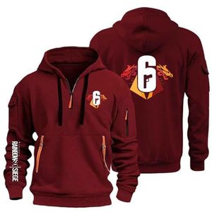 AHYAOFA R.a.in.bo.w S.IX S.ie.g.e Sweatshirt met capuchon voor heren, comfortabel, sportief, jas met capuchon, lange mouwen, halve ritssluiting, Rood-1, 38-40 Alto