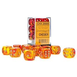Chessex Dice Set - 16mm Gemini: Translucent Red-Yellow/Gold Dice Block - Dungeons and Dragons D & D DND TTRPG Dice - Includes 12 Dice - D6 (CHX26668)