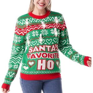 Giggling Getup Lelijke kersttrui met snoeprietgloeilampen, lichtgevende kersttrui met lange mouwen, lelijke kersttrui voor dames, heren, Groen, M