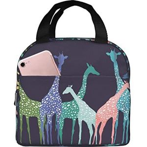 JYQCNSMJYB2 Kleurrijke giraffe fans liefhebbers print geïsoleerde lunchbox voor vrouwen en mannen, lichte duurzame draagtas voor kantoor, werk, school