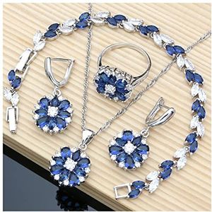 Oorbellen 925 Zilveren Sieraden Multicolor Stenen Cubic Zirconia Sieraden Sets for Dames Oorbellen/Hanger/Ketting/Ring/Armband Oorbellen voor dames (Color : Blue, Size : 7)