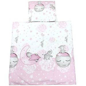 TupTam Baby Beddengoed voor Kinderwagen en Wieg 4-delig, Maan met olifant/Roze, 80x80 cm