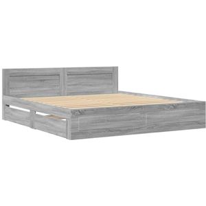 vidaXL Bedframe met hoofdeinde bewerkt hout grijs sonoma 200x200 cm