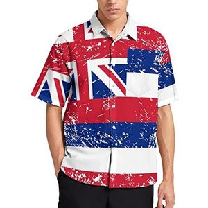Hawaii Retro Vlag Hawaii Shirt Voor Mannen Zomer Strand Casual Korte Mouw Button Down Shirts met Zak