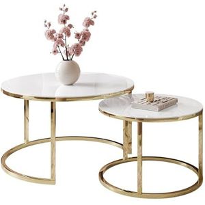 lukmebel salontafel rond set van 2 - CIRI GLASS 2in1 - bijzettafel rond - salontafel - industrieel deco - deco woonkamer - kleine bijzettafel - sofatafel - kleine tafel - wit glas