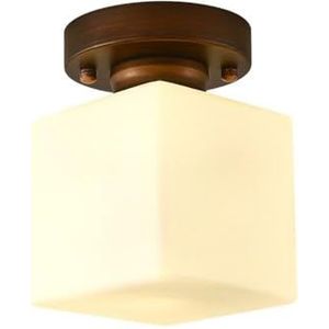 LONGDU Amerikaanse E27 eenkoppige kleine binnenplafondlamp wit matglas lampenkap plafondlamp brons ijzeren plafondplaat led-lichtarmatuur for slaapkamer trappen hotel woonkamer keuken hal