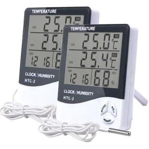 LCD Elektronische Digitale Temperatuur Vochtigheidsmeter Thermometer Hygrometer Indoor Outdoor Weerstation Klok(2 Pcs HTC-2)
