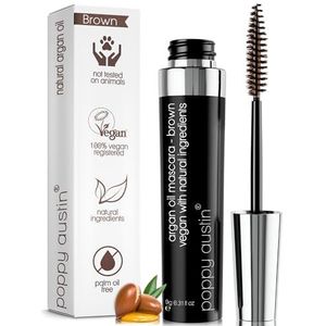 Poppy Austin - Vegan Mascara Bruin Volume en Lengte Waterproof - Zachte, Hypoallergene Volumemascara, Biologisch & Dierproefvrij, 100% Natuurlijke Mascara voor Gevoelige Ogen (9 gram, Bruin)