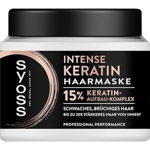 Syoss Haarkuur Keratin Boost (500 ml), 4-in-1 haarmasker met blauwe lotus voor zwak en broos haar, de sterk geconcentreerde formule zorgt voor tot 92% minder haarbreuk en vermindert kroezen