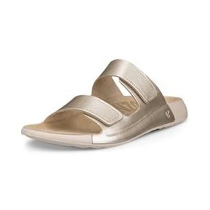 ECCO Women's Cozmo Two Band Slide Sandal, Pure White Gold Metallic, 5-5.5