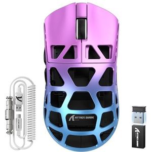 ATTACK SHARK R3PRO 46 g superlichte muis van magnesiumlegering, 8000 Hz polling rate, 26000 dpi, 2,4 G/BT/bekabeld, PixArt PAW3395, G502, programmeerbare muis met spiraalkabel, PC/Mac, paars