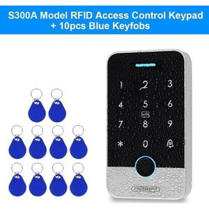Toegangscontrolekit, Waterdichte Bluetooth Tuya APP Vingerafdruk Toegang Controller Standalone RFID Toetsenbord Touch Toetsenbord 13.56MHz Deuropener Systeem(S300A VS Blue Keys)