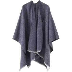 UBOHUZ Dames kasjmier gevoel sjaal jas dame winter cape met band lente herfst retro vest klassieke eenvoudige mantel zachte grote deken voor lente herfst winter, Donkerblauw, One size