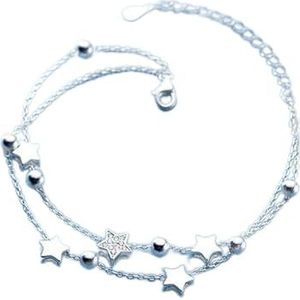 925 Sterling Zilveren Ster Armband Mode Koreaanse Vijfpuntige Ster Kristal Dubbele Armband-002