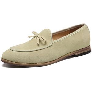 Men’s Slip-On Loafers Handmade Leather Breathable Comfortable Soft Hand Stitched Casual Shoes For Men Suede Dress Shoes (Color : Beige, Size : EU 42)