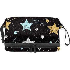 Grote capaciteit reizen cosmetische tas,Make-up tas,Waterdichte make-up tas Organizer, aquarel schilderij sterren, Meerkleurig, 27x15x14 cm/10.6x5.9x5.5 in
