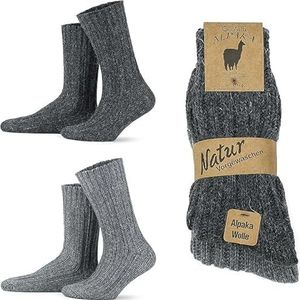 MEBY 2 paar alpaca sokken. Warme thermische sokken. Dikke pluizige wintersokken. Voorgewassen wandelsokken van alpacawol, 5-laags grijs-antraciet 3094, 43-46 EU