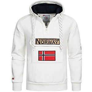 Geographical Norway Gymclass voor heren, herenhoody met kangoeroezak en rits, sweatshirt met logo en capuchon, warm, lange mouwen, herentruien voor lente, zomer, herfst en winter, Wit, M