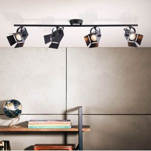 Lightbox LED plafondspot met warm wit licht - 4-vlamige spotbuis met draaibare koppen - lampen inbegrepen en vervangbaar - gemaakt van metaal - in mat zwart