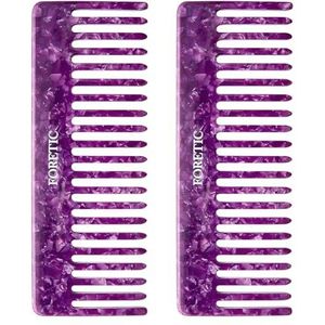 2 stuks grote heldere violette brede tandenkam voor vrouwen, mannen en kinderen - handgemaakt, voor krullend haar. Ontklitterkam voor lang en kort haar voor nat en droog gebruik. Professionele