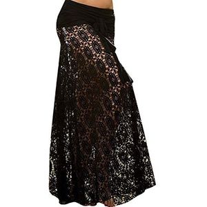 JFAN Badpak voor dames, zomer, strand, wikkelrok, lange jurk, zwart, Eén maat