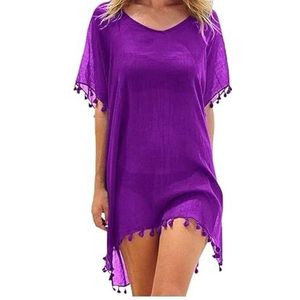 Cover Ups Voor Vrouwen Strandkleding Vrouwen Strand Cover Up Kant Holle Gehaakte Badpak Strandjurk Vrouwen Zomer Cover-up Badpak Dames Strandkleding Tuniek Badpak Cover Ups Voor Vrouwen (PURPLE)