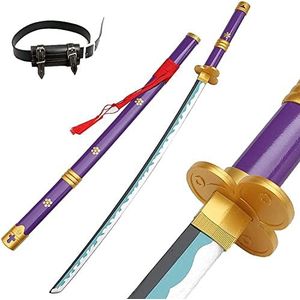Roronoa Zoro Zwaard voor Een Stuk Anime Cosplay Blade Sword handgemaakte Halloween Prop Houten Model Zwaard Ninja Wapens Zwaard Speelgoed Voor Kinderen (maat: 104 cm/40.9in)(+belt, Yama Enma A)