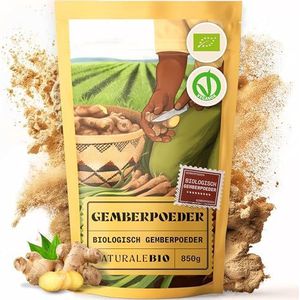NaturaleBio Organisch Gember poeder 850g | 100% Pure Gemalen Gemberwortel | Niet-GMO, Duurzaam Geïmporteerd uit Peru | Perfect voor Koken, Theeën, Smoothies & Gezondheidsremedies