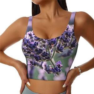 Lavendel Bloem Print Comfortabele Vrouwen Sport Vest Yoga Workout Vest Voor Vrouwen Lichtgewicht Zomer, Zwart, S