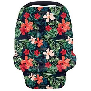 Binienty Baby autostoelhoezen, duurzame stof, ademende baby's baby's autostoel luifels wandelwagen Cover, tropische Hibiscus bloempatroon