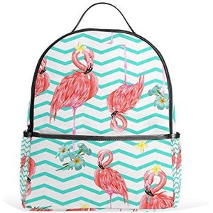 My Daily Flamingo Tropische Bloemen Chevron Rugzak voor Jongens Meisjes School Boekentas Daypack, multi, 12.6""L × 14.8""H x 5""W