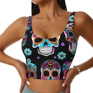 Suiker Schedel Print Comfortabele Vrouwen Sport Vest Yoga Workout Vest Voor Vrouwen Lichtgewicht Zomer, Zwart, S