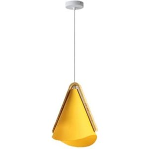 LANGDU Moderne stijl kroonluchters Macaron lampenkap houten accessoires industriële metalen hanglamp aluminium mat ijzer kunst E27 hanglamp for keukeneiland studeerkamer woonkamer bar (Color : Yellow